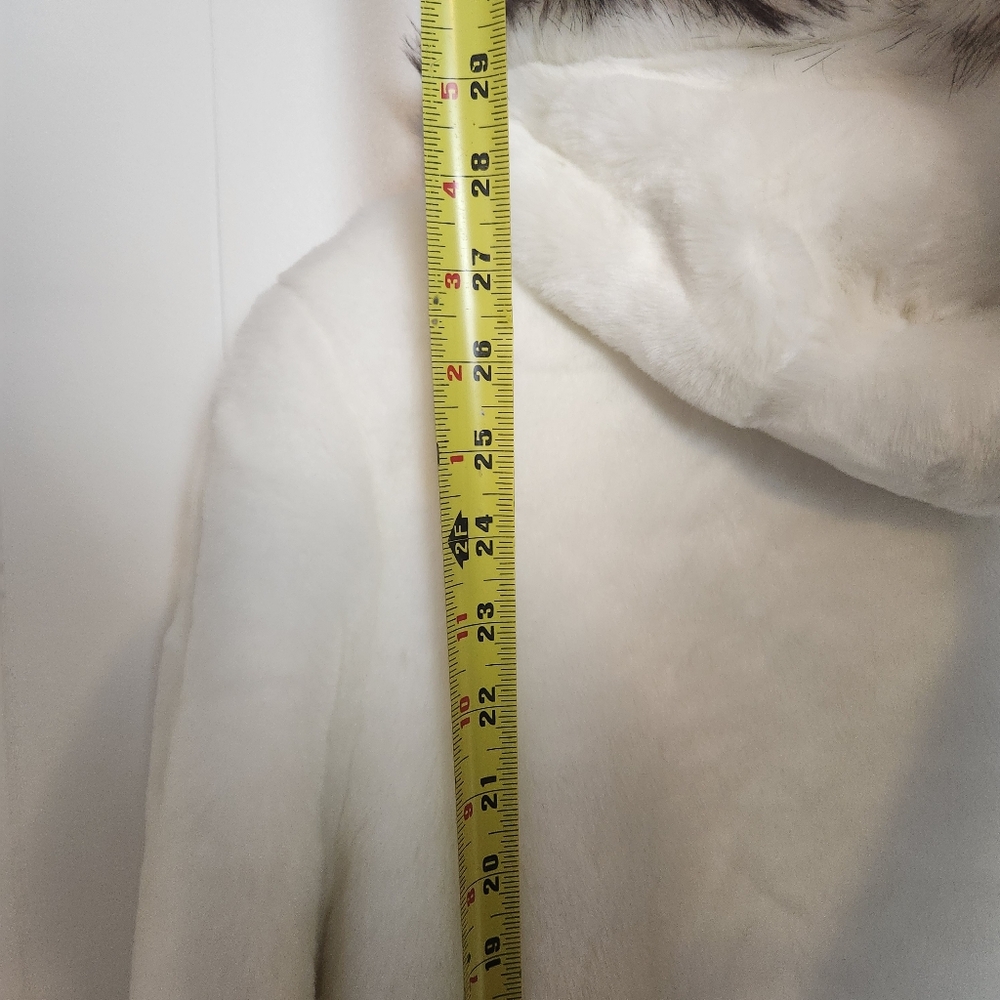 Retro White Faux Fur Penguin Coat Hooded Toggle Winter Jacket Size Small Vintage - Picture 11 of 14